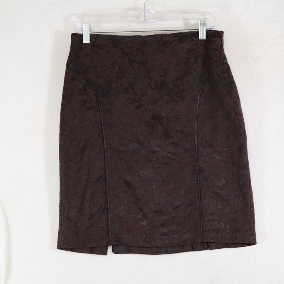 bebe Dresses & Skirts - bebe Womens 6 Brown Floral Jacquard Pencil Skirt Side Zip Back Vent Made in USA